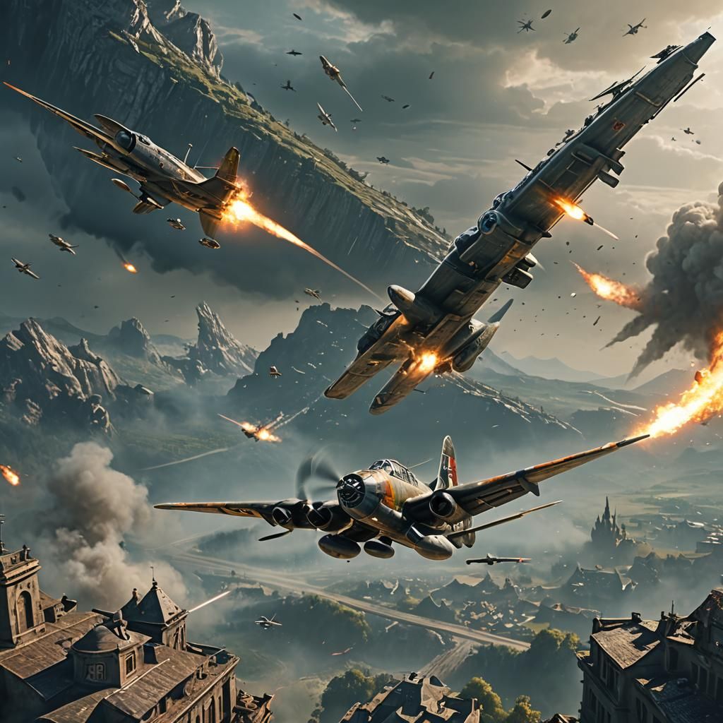 WWII Plane Chased by Alien Spacecraft in Detailed Painting