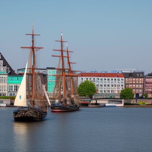 Hamburg Alster Lake View with Sailing Ships