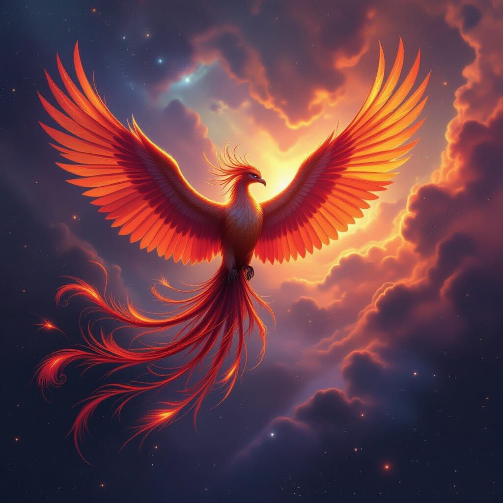 Majestic Phoenix Soars Through Cosmic Nebula in Fantasy Art ...