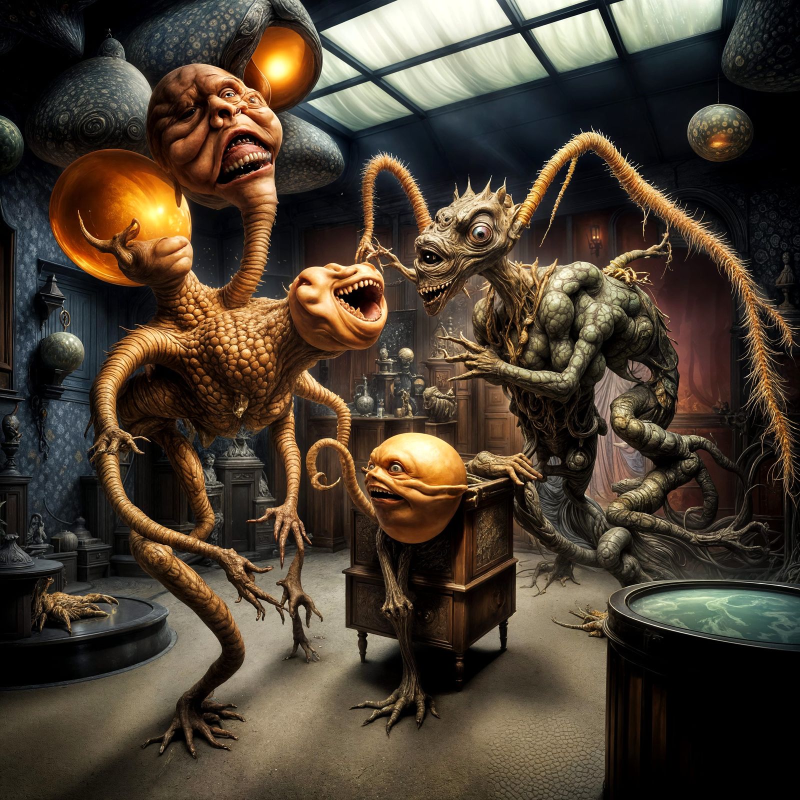 Extravagant Alien Characters in Bizarre Cosmic Dreamscape