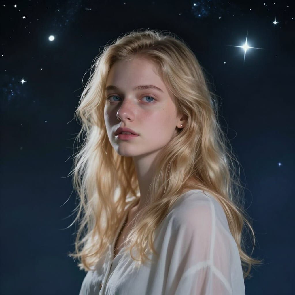 Ethereal Blonde Girl Among the Stars in Space