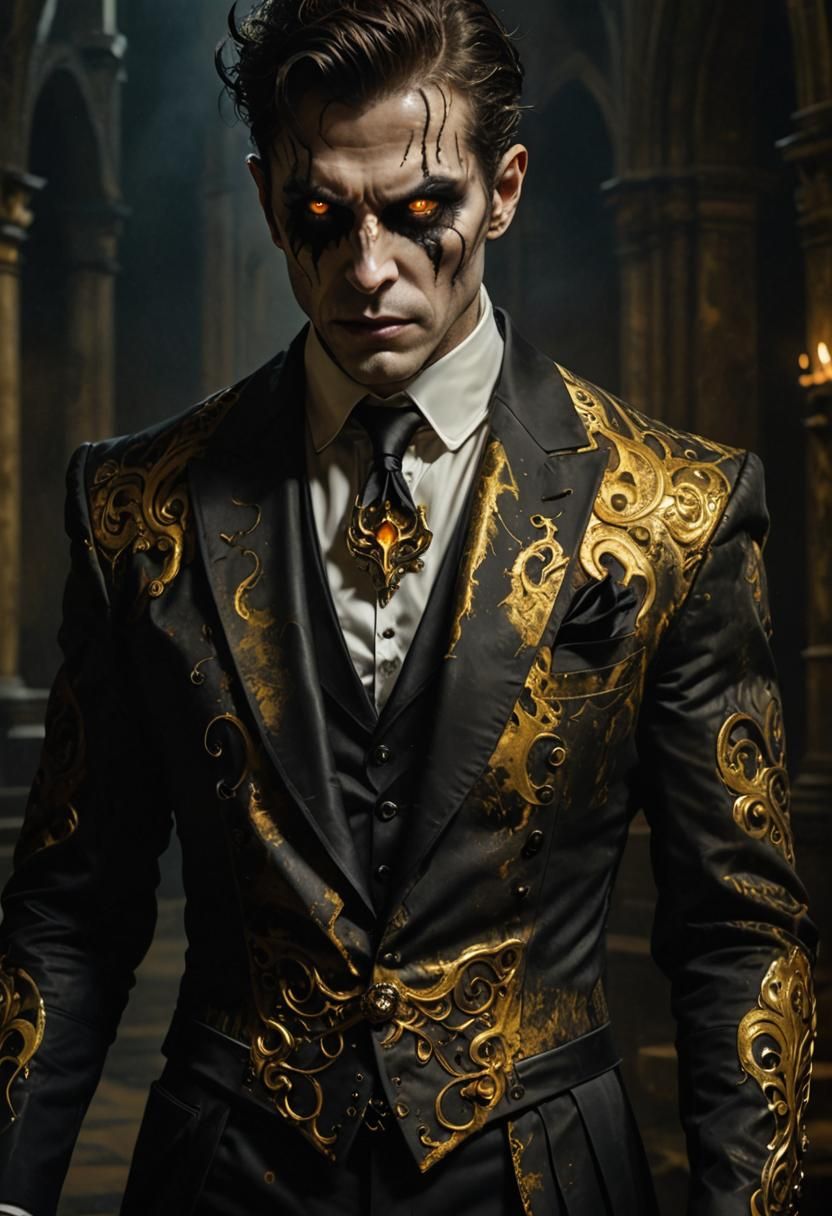 Menacing Demon God in Gothic Suit, Dark Fantasy Art