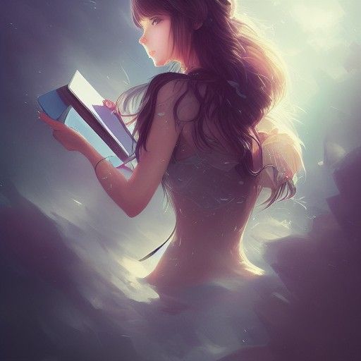 Anime Goddess of Knowledge in Digital Illustration