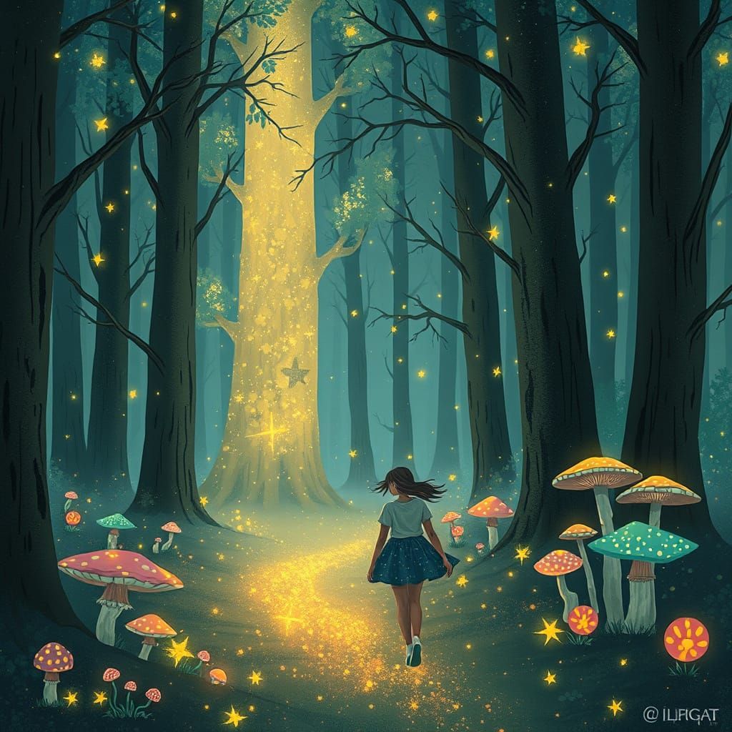 Enchanted Stardust Forest Scene in Ethereal Style