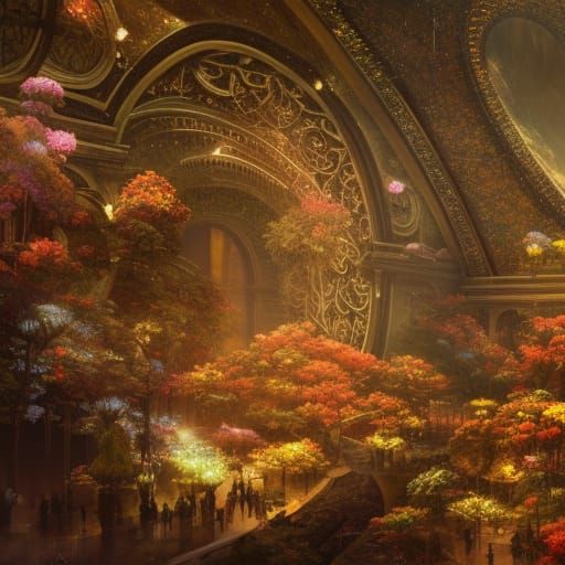 Glowing Flowers in Glass Sphere: Fantasy Matte Painting