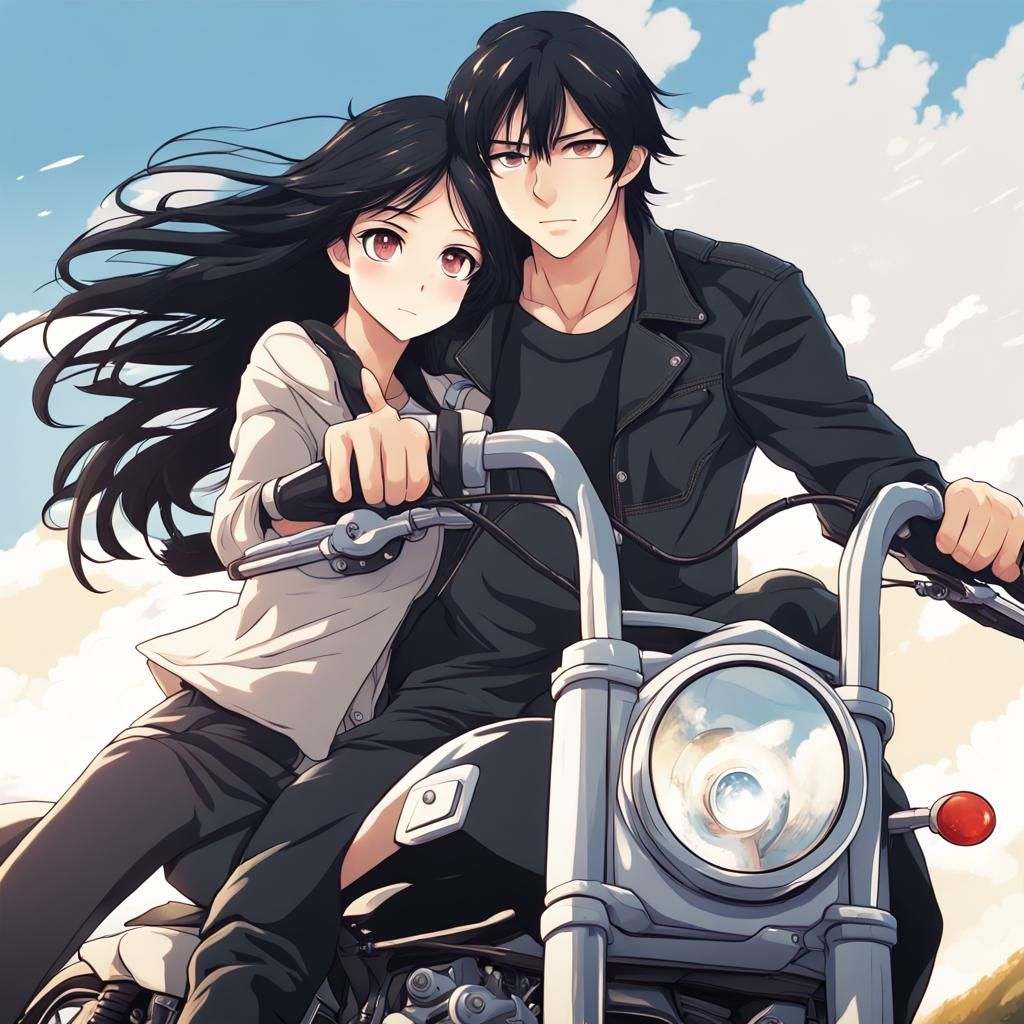 Anime Girl on Motorcycle with Boy in 4K