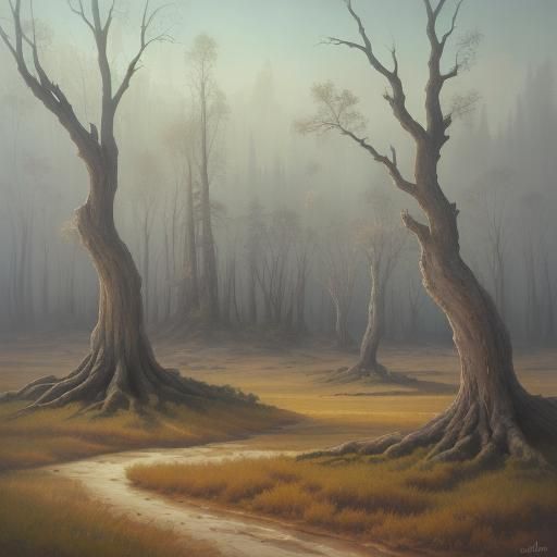 Ethereal Petrified Forest Painting in Kinkade Style