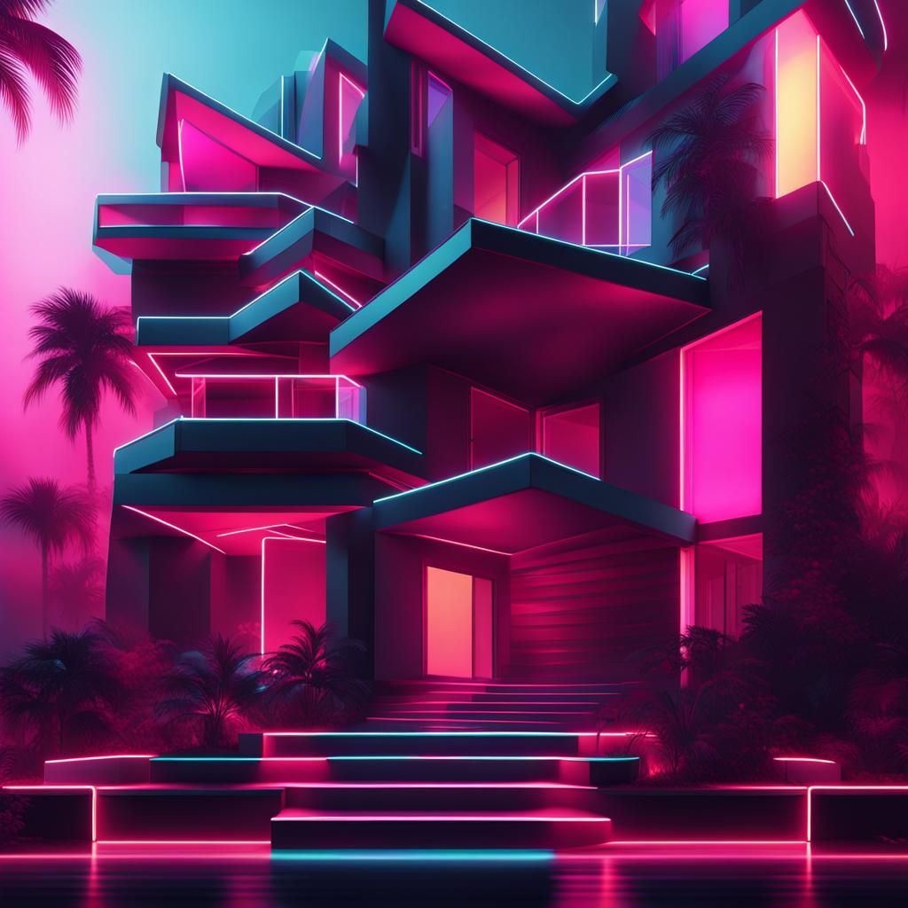 Synthwave Neon Abstract Home Architecture