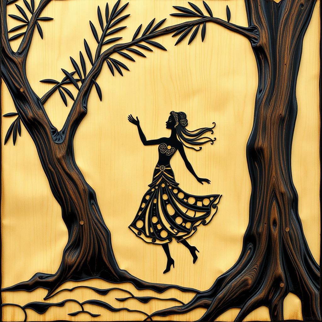 Dancing Mosaic Couple in Shou Sugi Ban Style