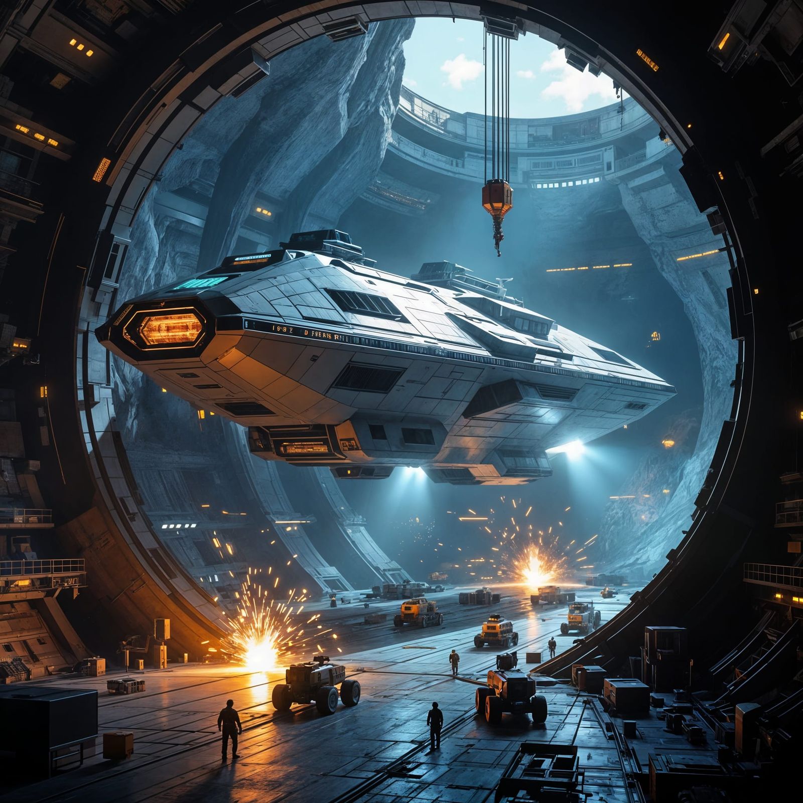 Massive Sci-Fi Spaceship Hangar Built in Asteroid