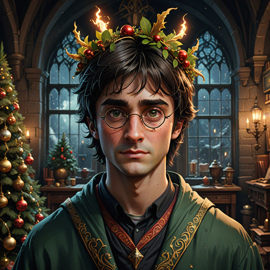 A portrait of Harry Potter on the Christmas day.