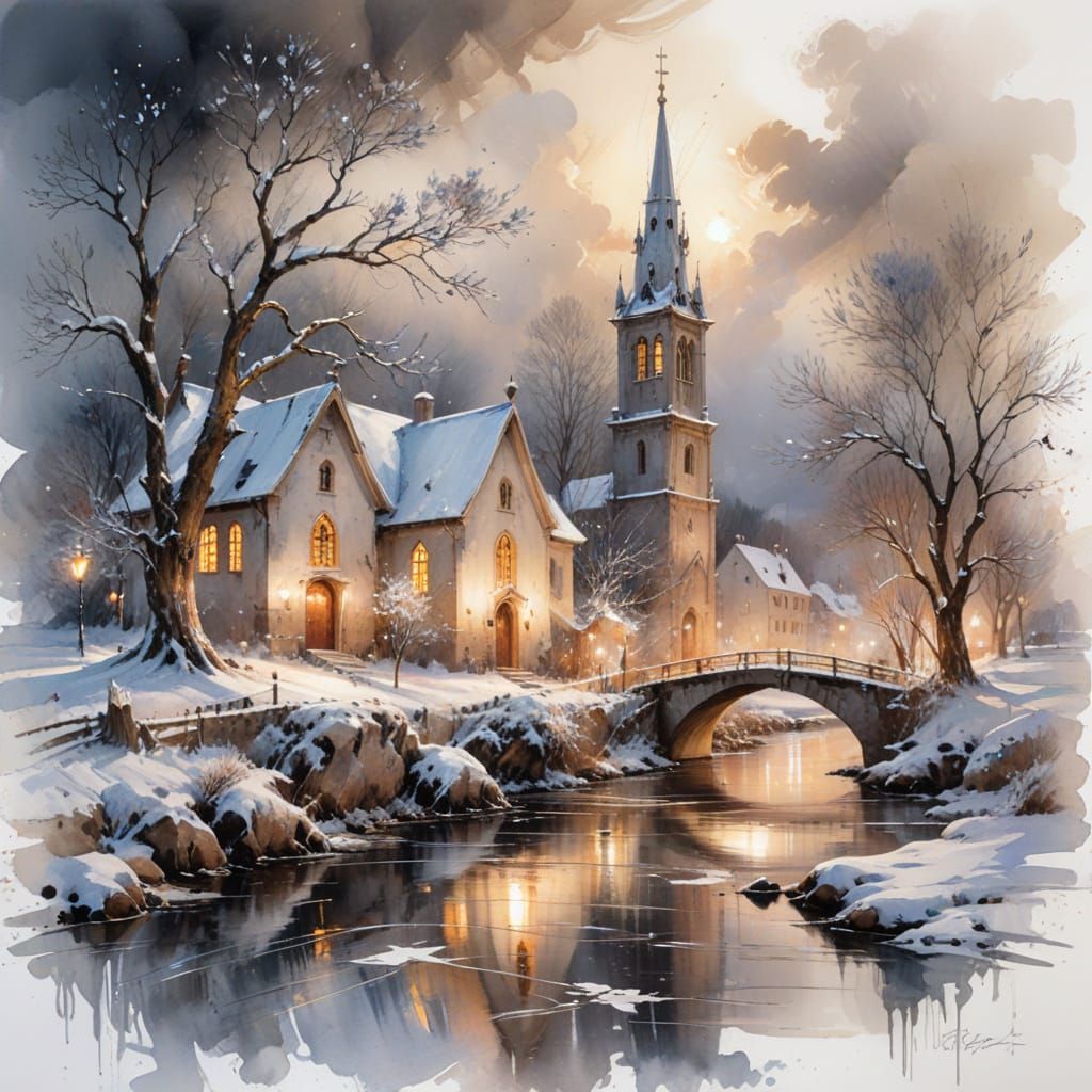 Serene Winter Village Ultra-Realistic Cinematic Landscape