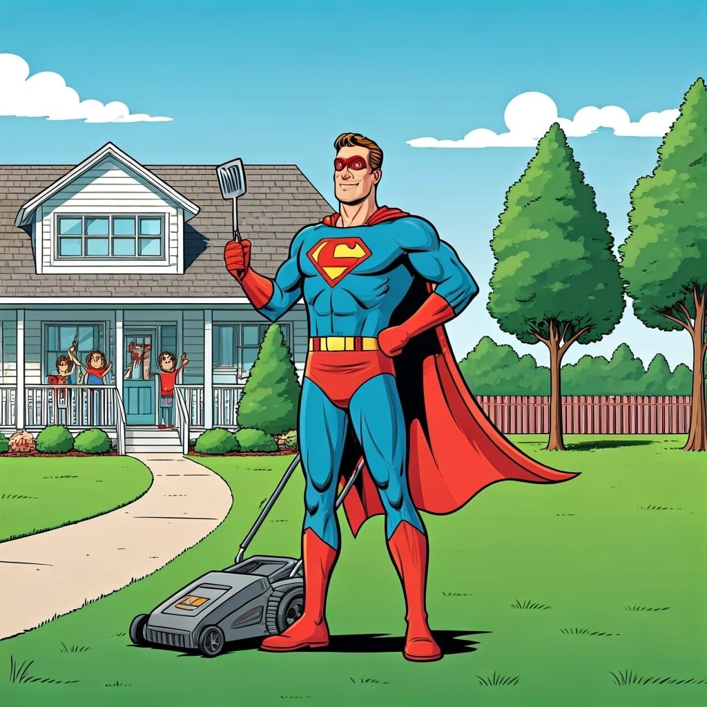 Superhero Dad Barbecuing on a Classic Comic Book Cover