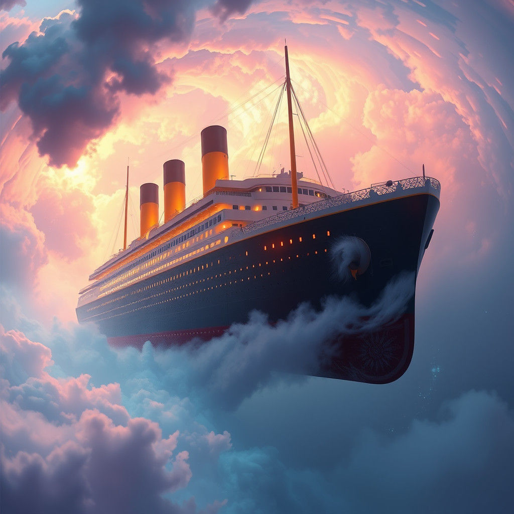 Dreamlike Titanic in Mid-Air, Unreal Engine 5 Concept Art