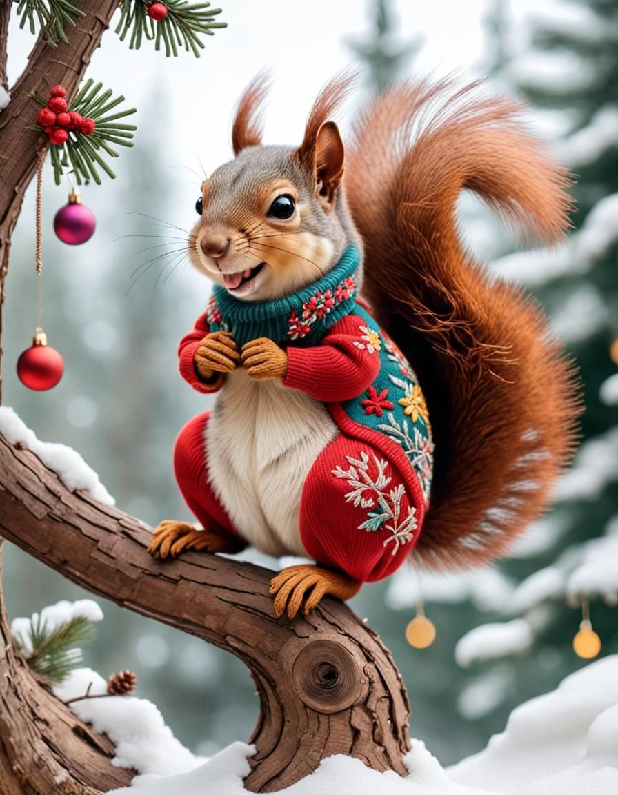 Smiling Squirrel in Ugly Christmas Sweater
