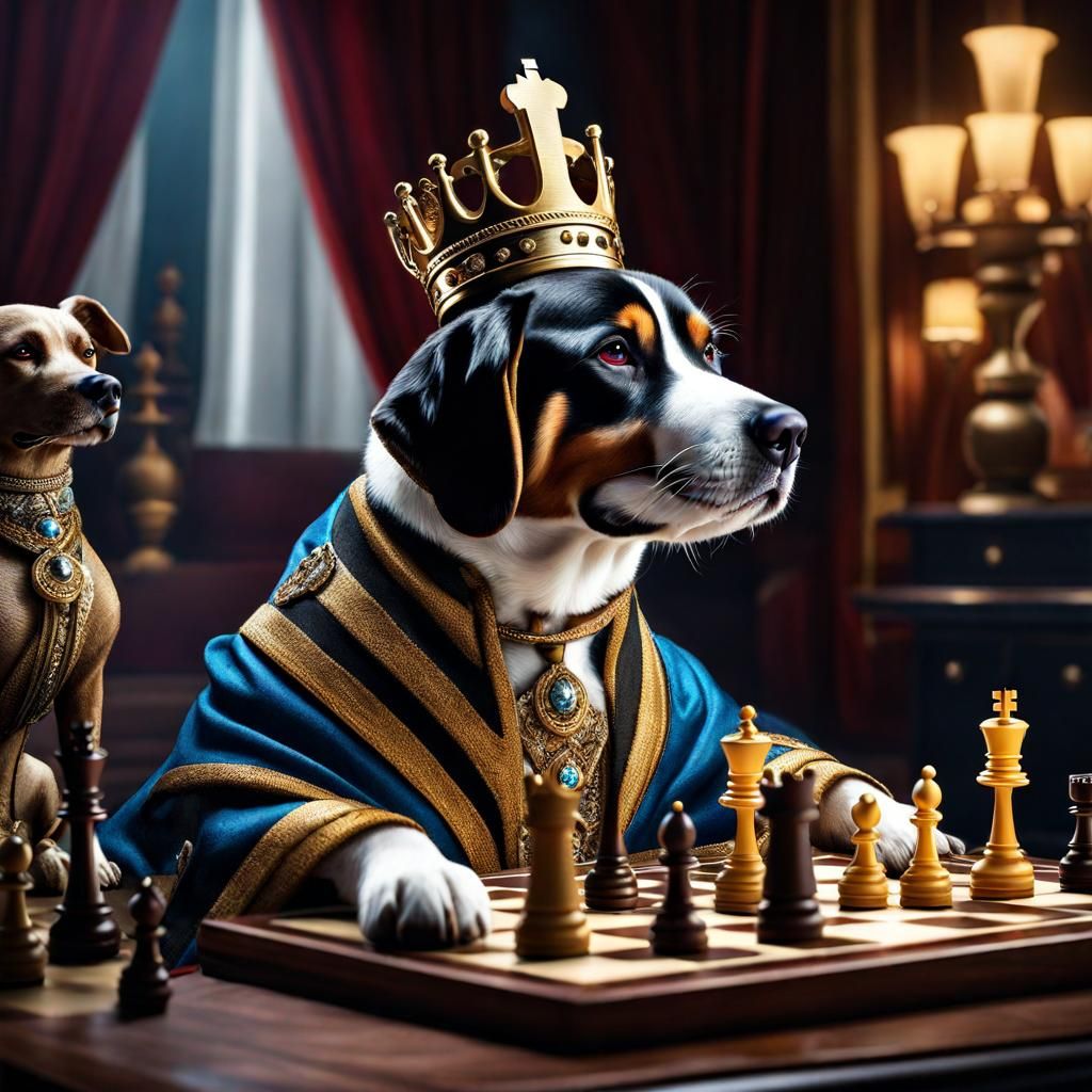 anthropomorphic king is Playing Chess,