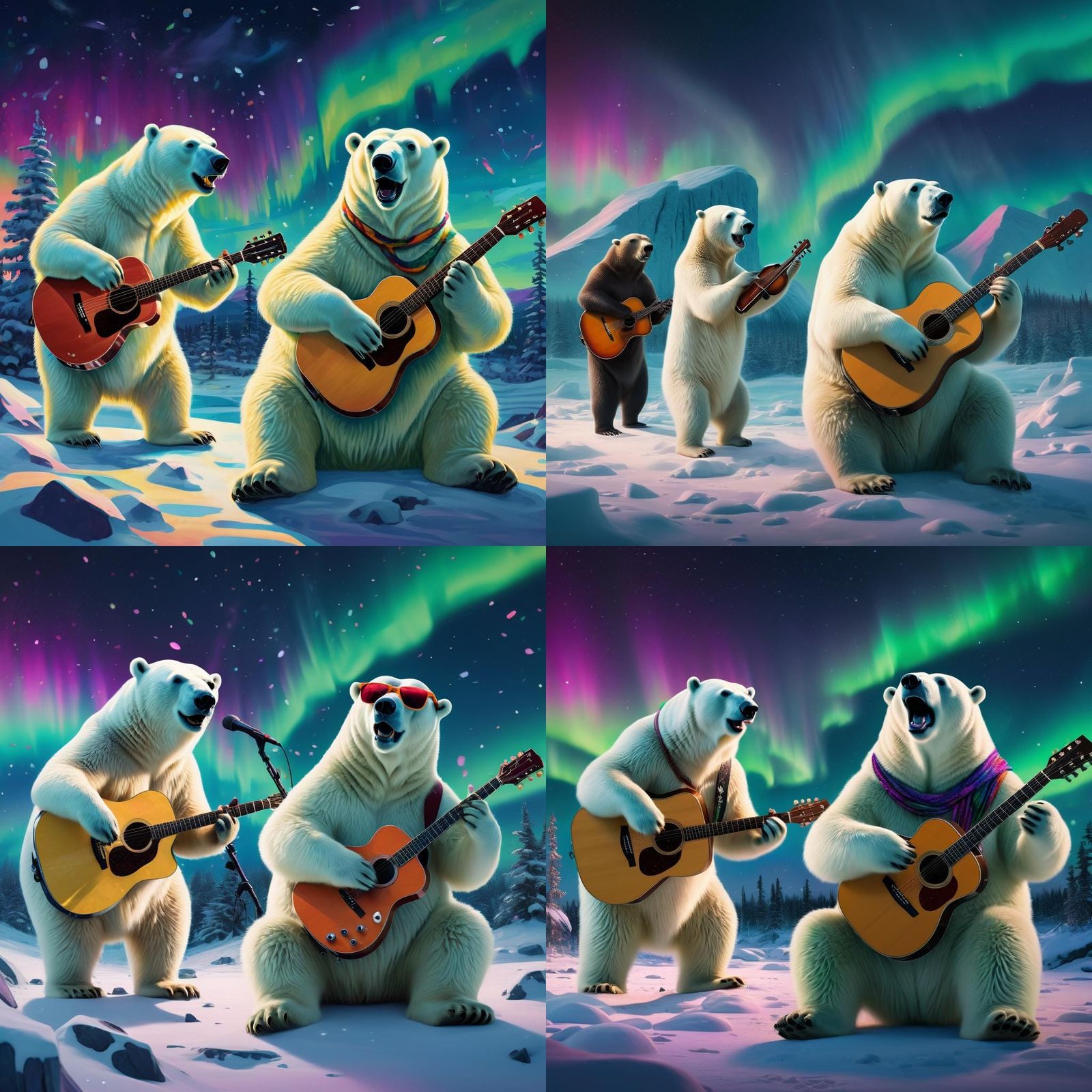 Arctic Animal Band Plays Under Aurora Borealis