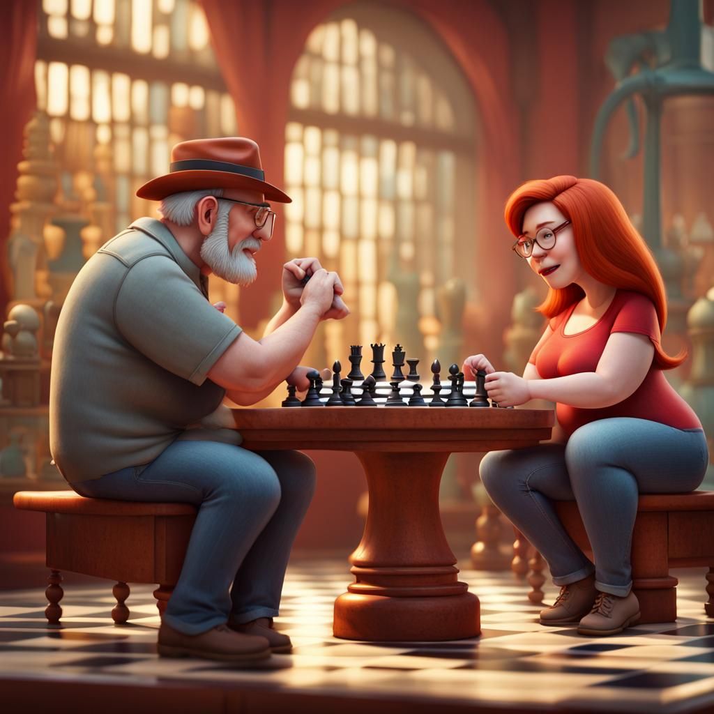 Chess Game at the Pavilion: 3D Digital Art