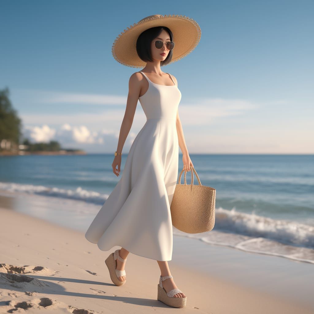 Hyper Realistic Thai Woman on Beach in Thailand