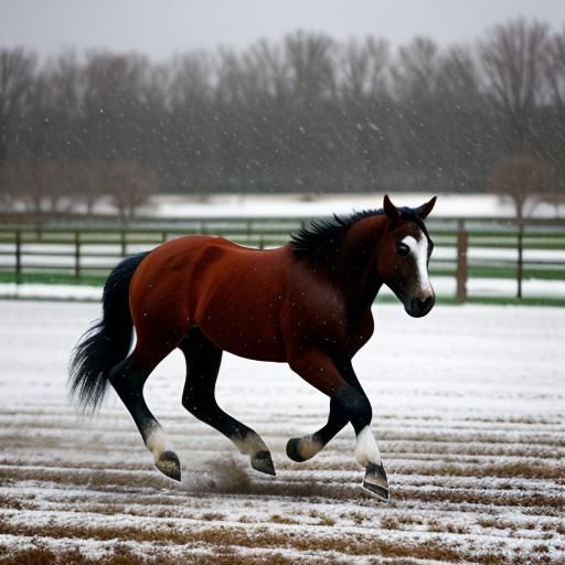Quarter Horse Foal Runs in Winter Snow