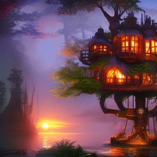 Lush Steampunk Treehouse by Sapphire River
