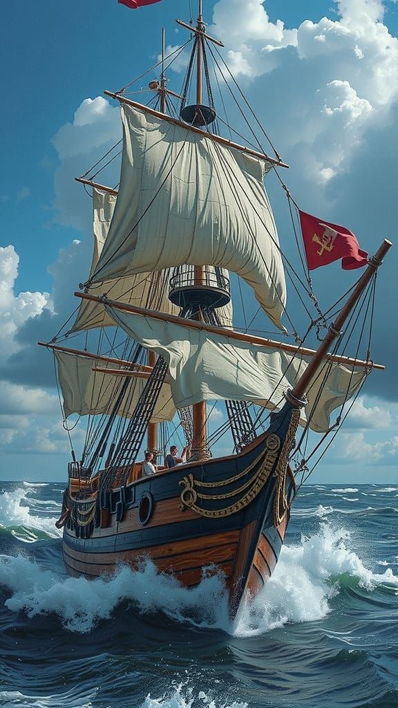 Majestic Pirate Ship Navigating Stormy Seas