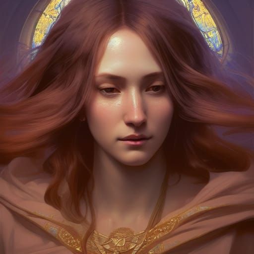 Goddess Mary Portrait in Art Nouveau Style
