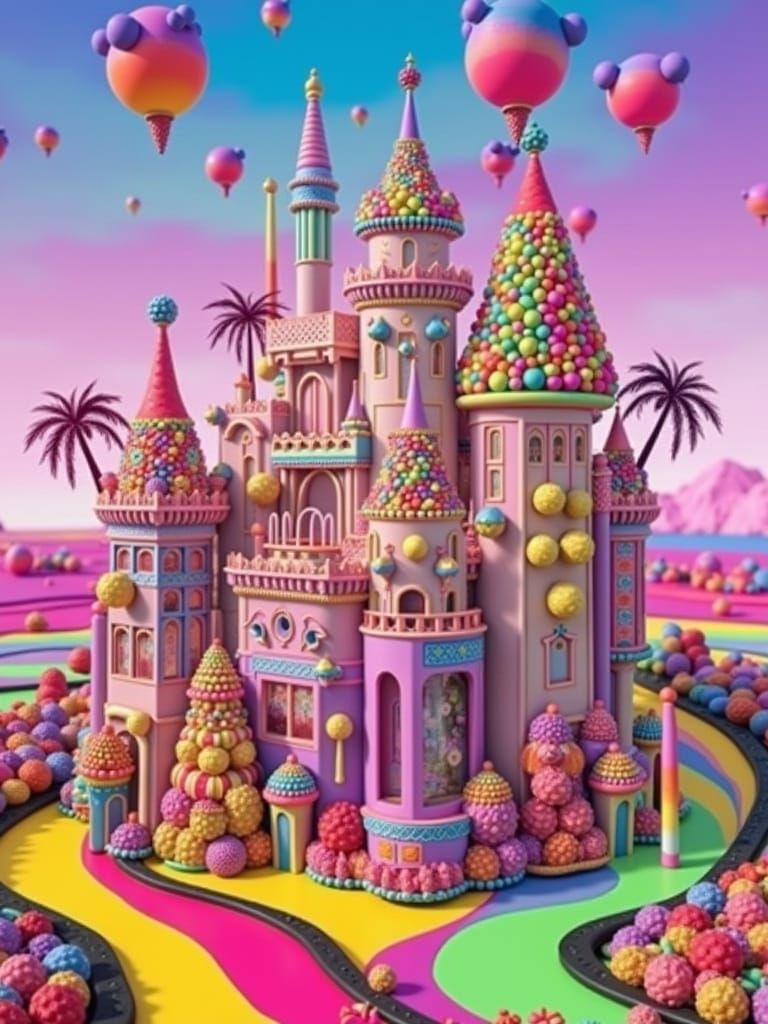 Hyperrealistic Candy Castle in Vibrant Colors
