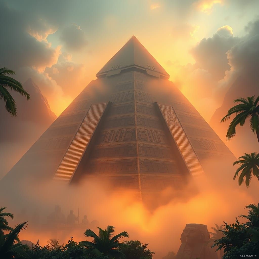 Mystical Pyramid in Eerie Mist: Digital Art