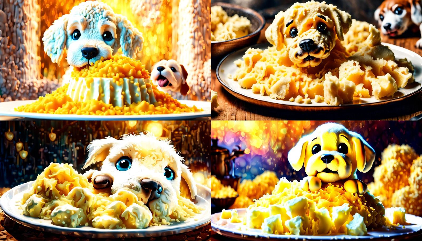 Hyperrealistic Mash Potato Puppy with Vibrant Colors
