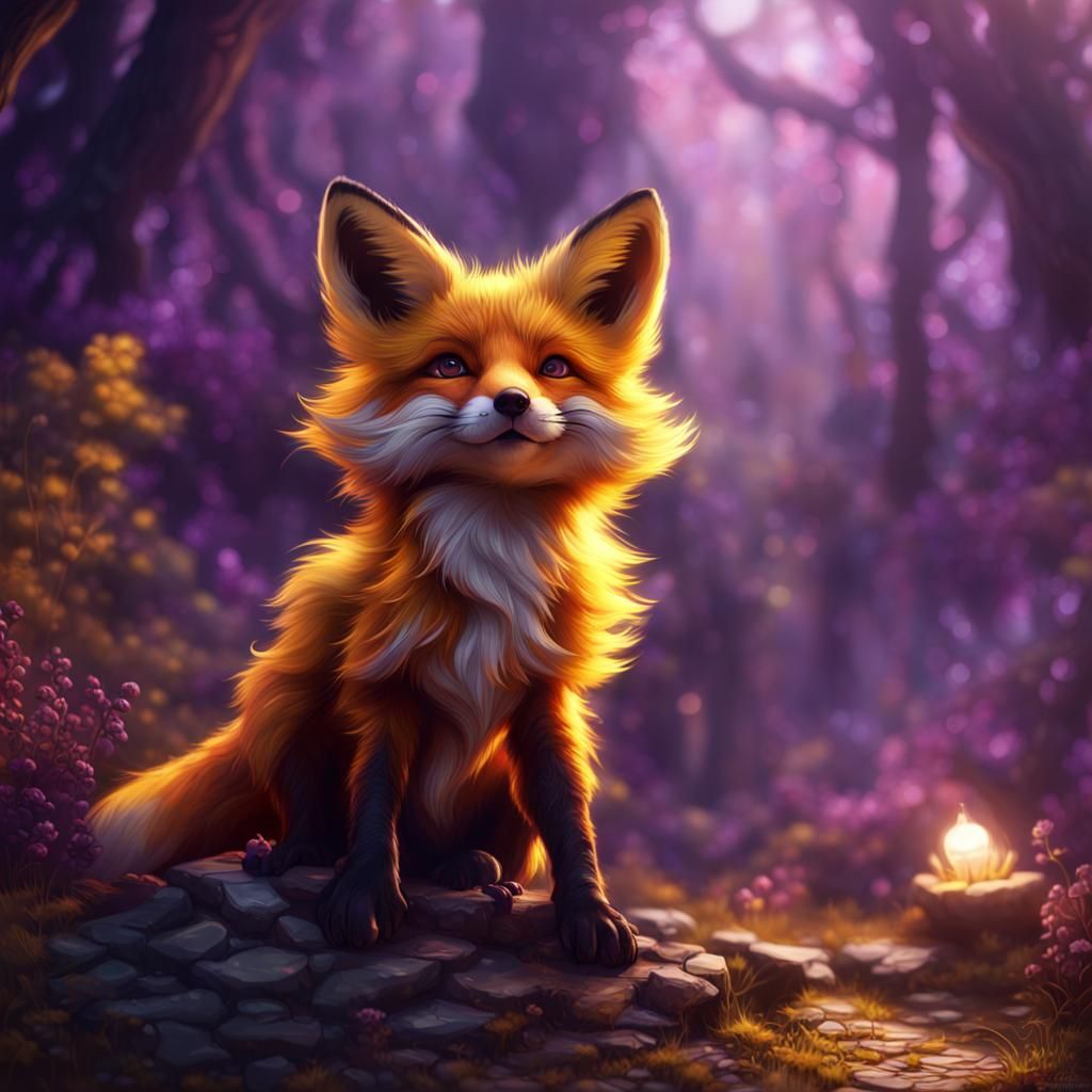 Hyperdetailed Fox Cub in Dark Fantasy Style