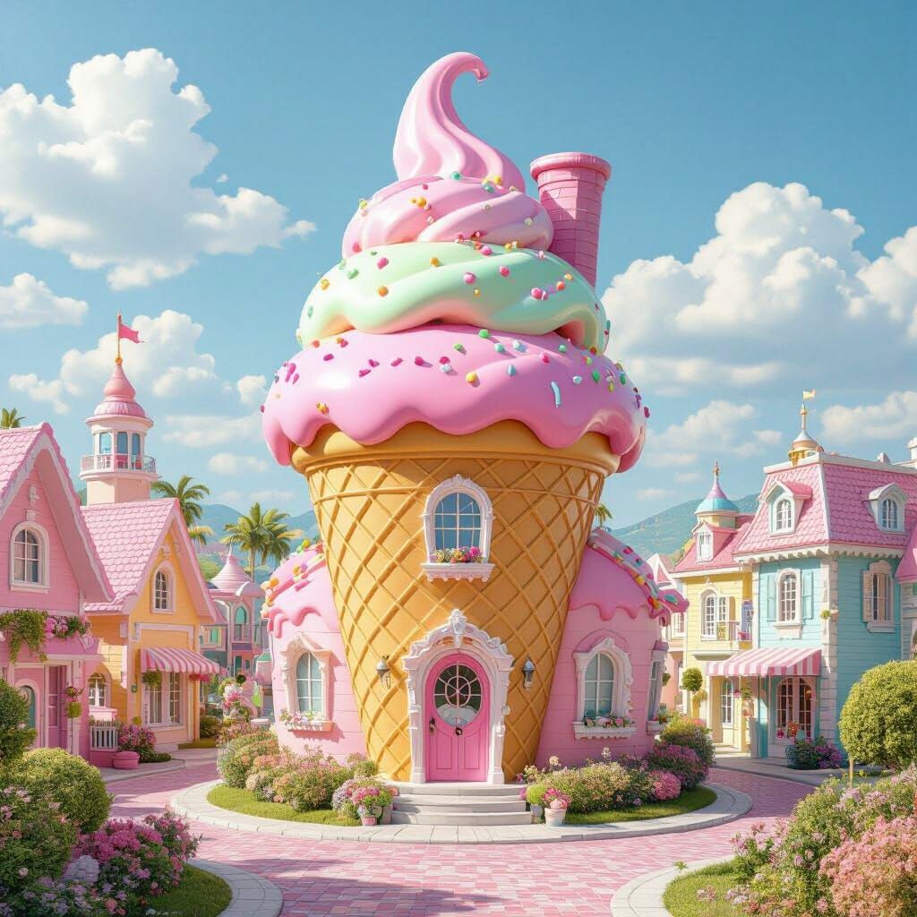 Barbiecore Ice Cream House in Candy Village