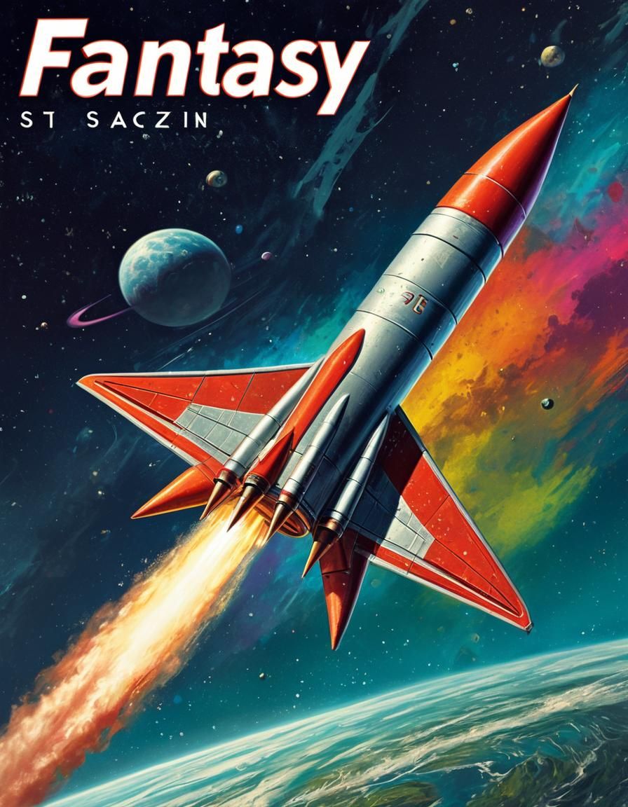Vintage Sci-Fi Rocket Magazine Cover Art