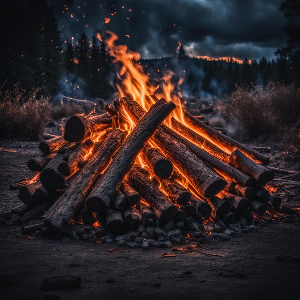 Hyperrealistic Bonfire in Cinematic Composition