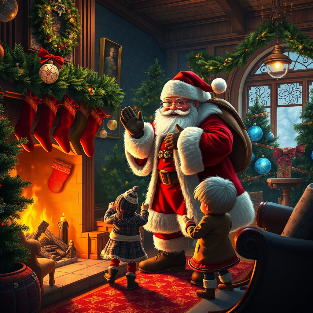 Santa Claus Caught by Children: Fantasy Matte Painting