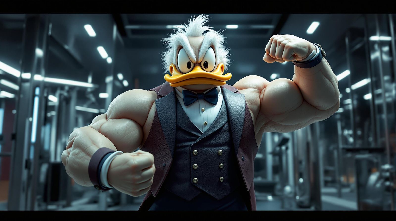 Muscular Scrooge McDuck Flexing: 3D Render