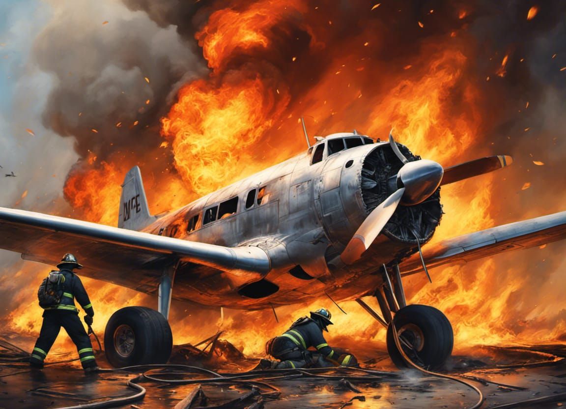 Fiery Plane Crash Rescue: Hyperrealistic Detail