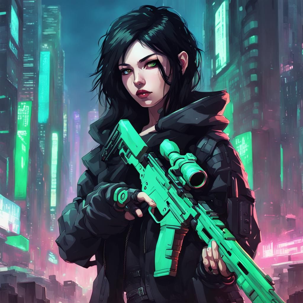 Cyberpunk Girl with Futuristic Sniper Rifle
