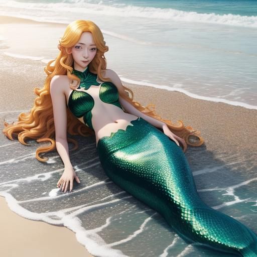 Beautiful Mermaid with Red Tail: 3D Anime Art
