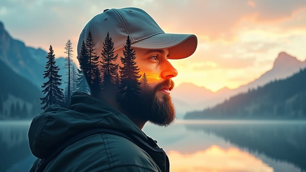 Hyperrealistic Double Exposure Portrait in a Serene Natural ...