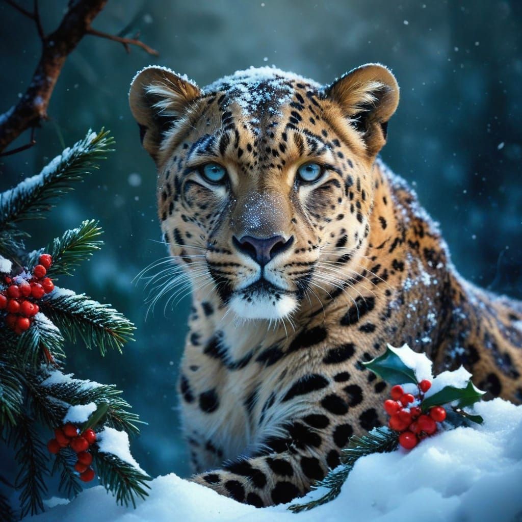 Winter Leopard Majesty in Snowy Mountains
