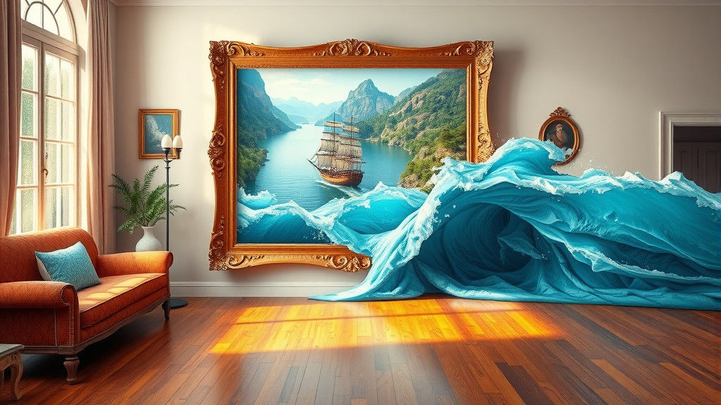 Surreal Living Room: Painting Becomes a River