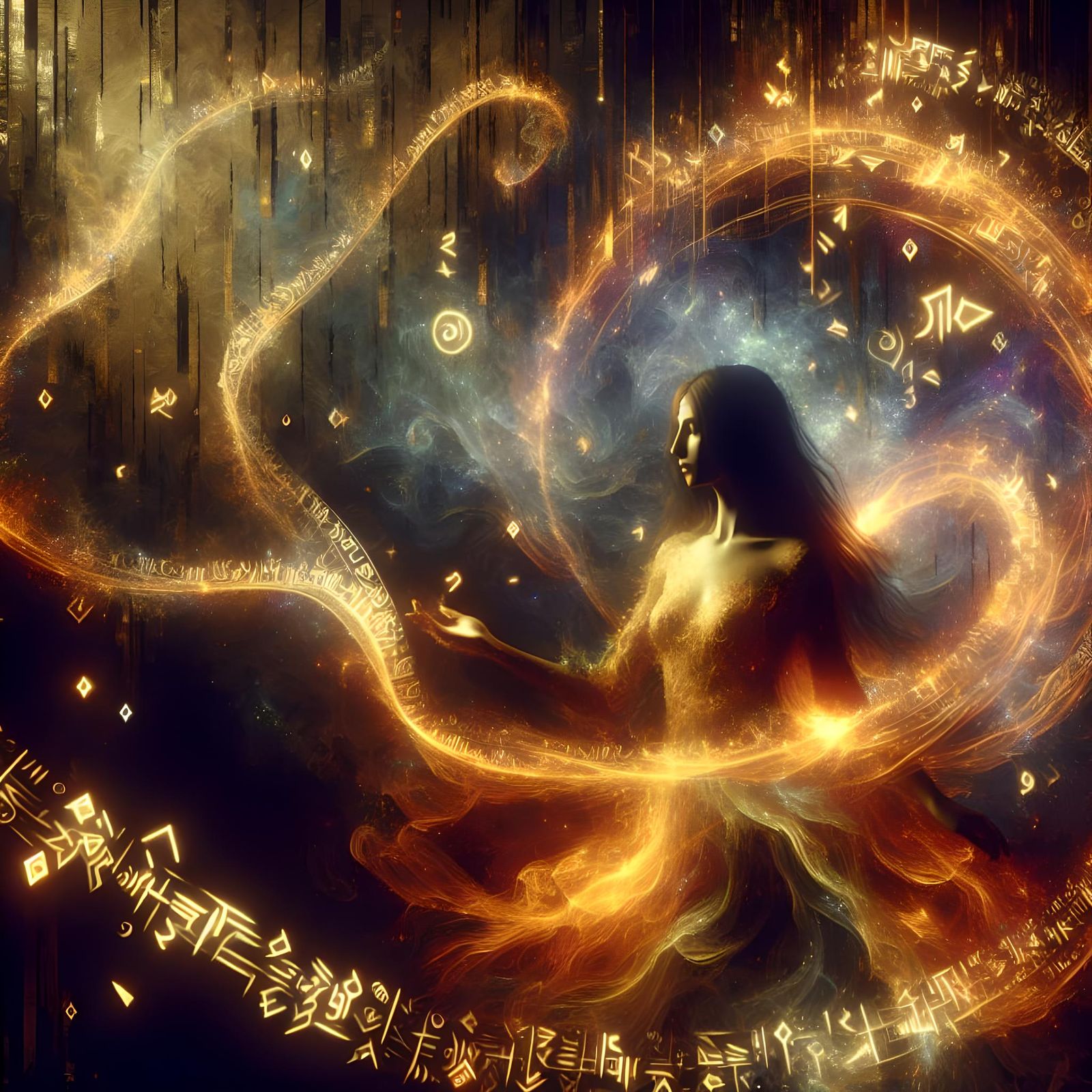 Radiant Runes Weave Magic Around South Asian Girl