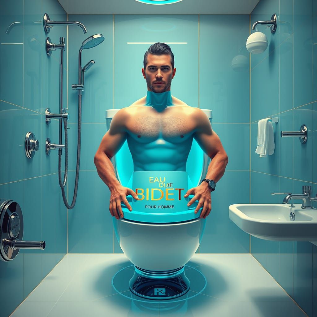 Luxurious Futuristic Bathroom Scene in a Cyberpunk Bottle