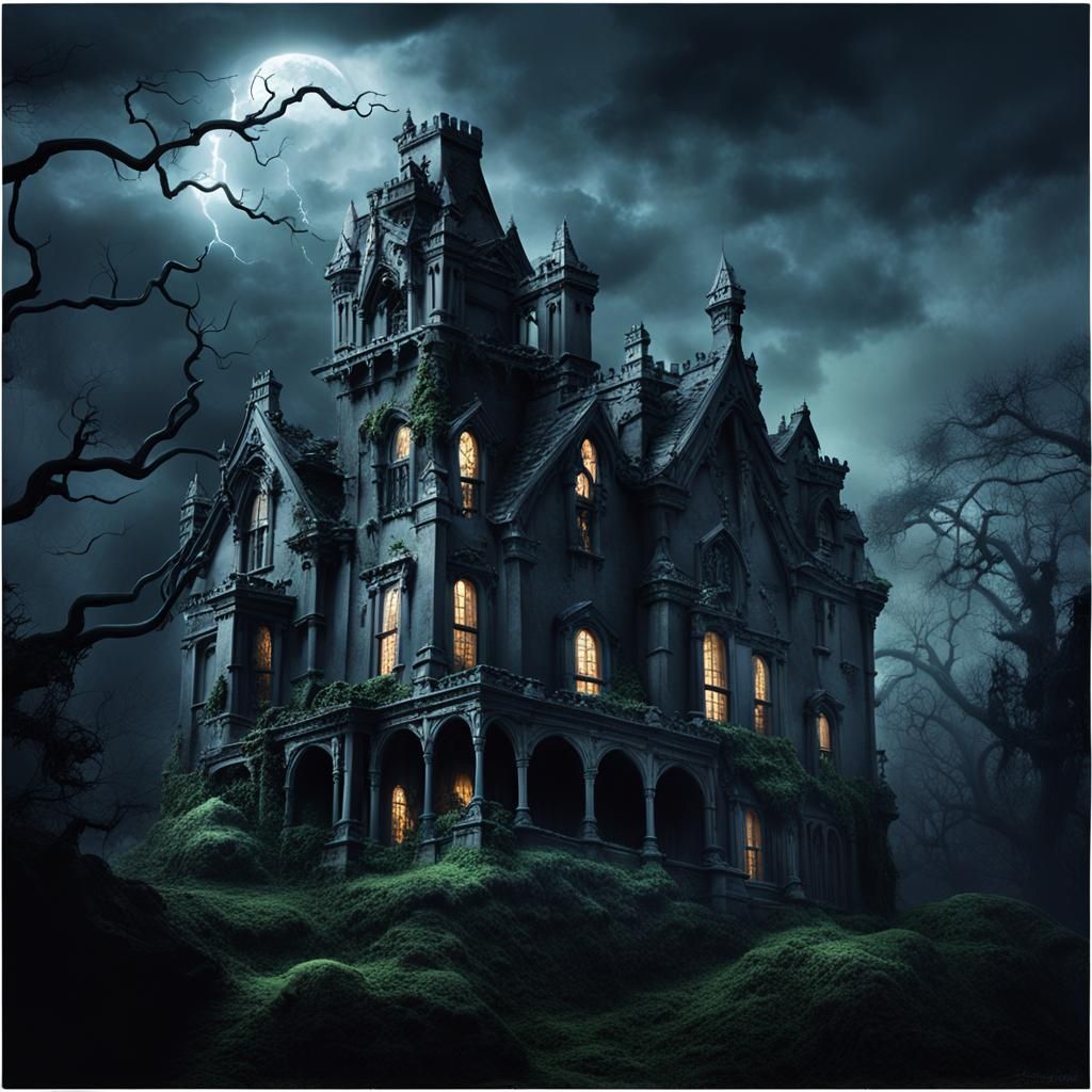 Gothic Haunted Mansion on a Stormy Night