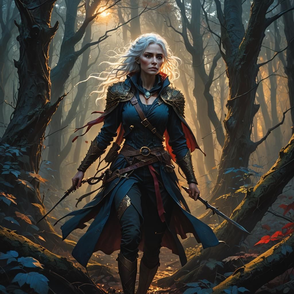 Eohild Hunts in Mystical Forest, Dark Fantasy Art