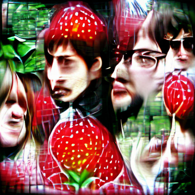 Strawberry Field with Four Mysterious Figures