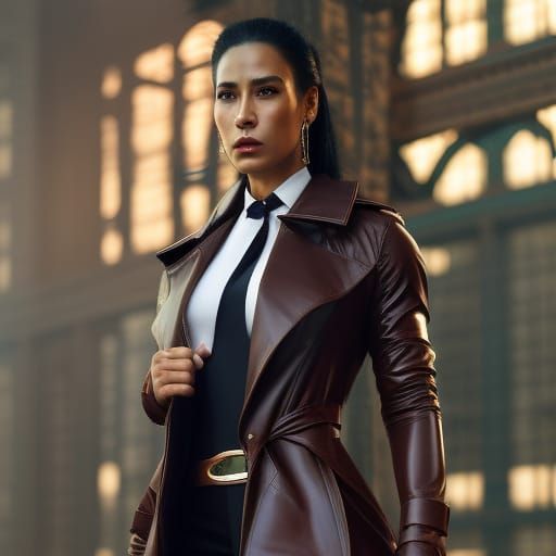 Athletic Woman in Trench Coat, Hyperdetailed Portrait