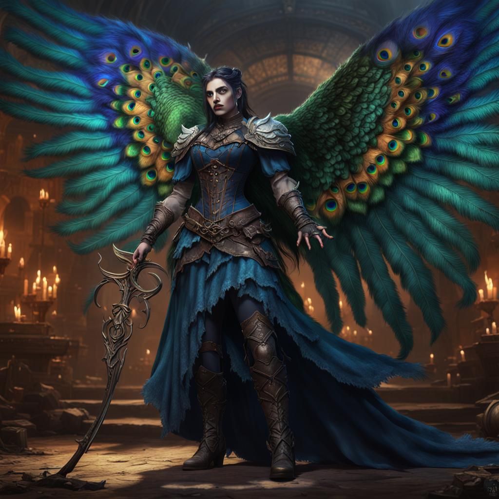 Peacock Angel: Half-Orc Goth Warrior in Fantasy Art