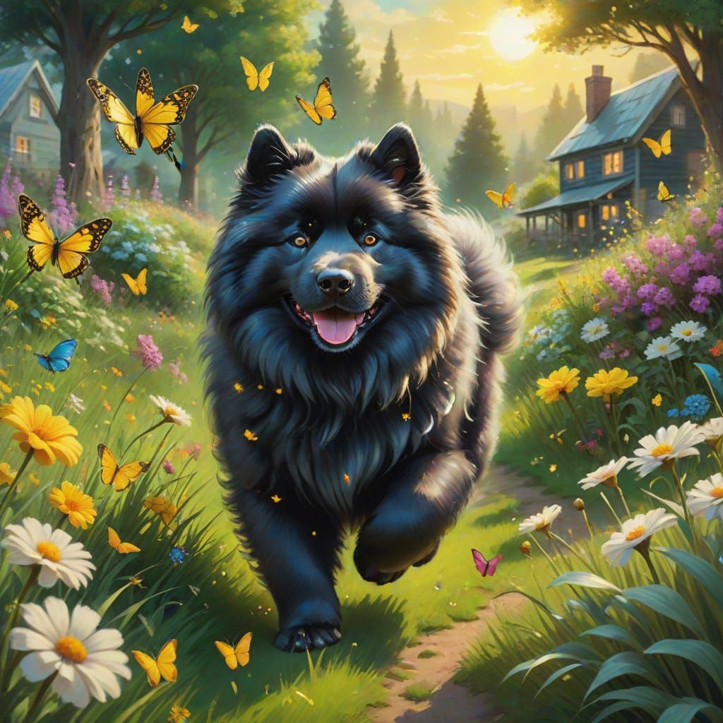 Black Samoyed Puppy in Astral Fantasy Art